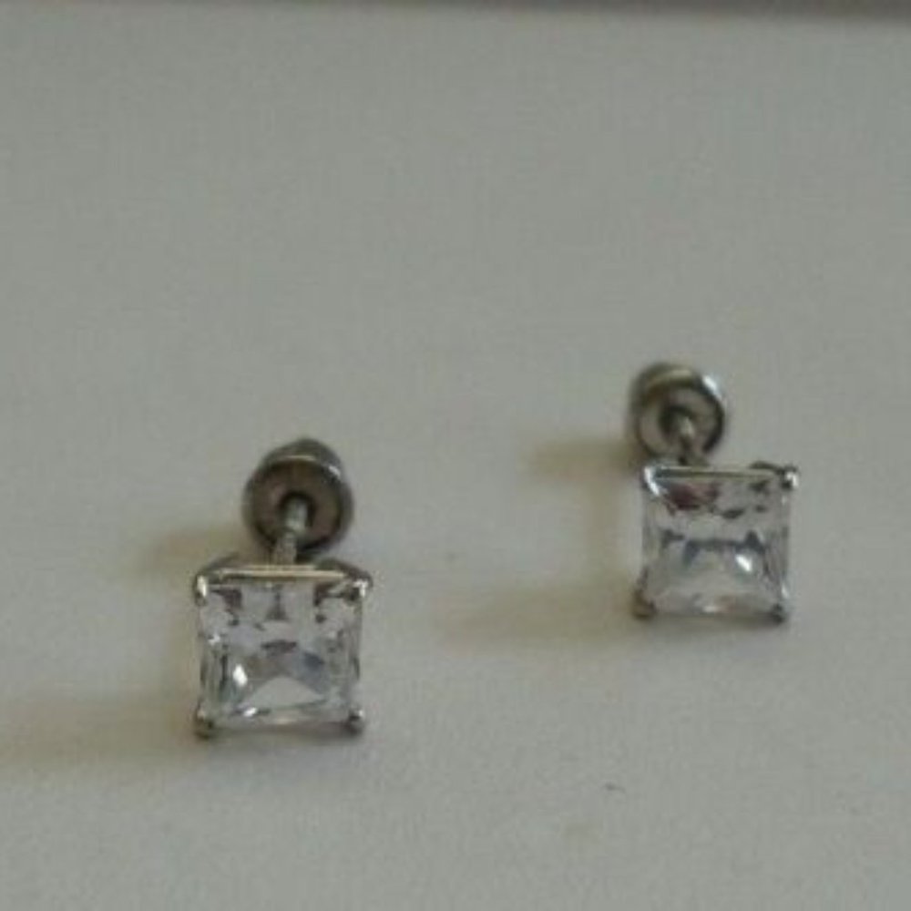 14k White Gold Princess Cut Earrings .50ct